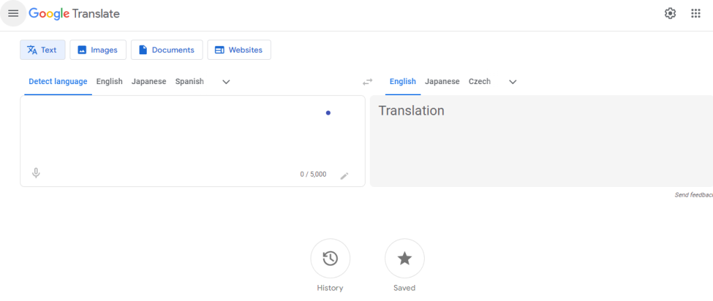 لقطة شاشة Rapid Translate للصفحة الرئيسية لـ Google Translate على سطح المكتب.