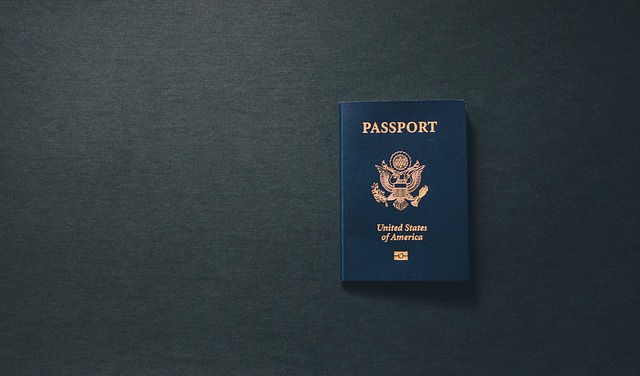 O passaporte dos EUA está em uma superfície preta.
