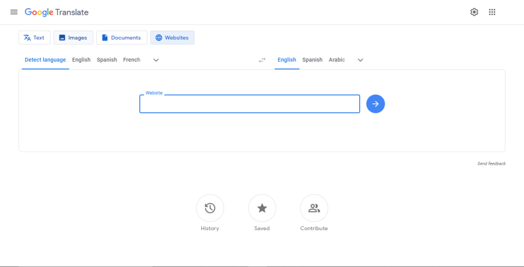 Rapid Translate's Screenshot der Google Translate Website-Übersetzungsseite. 