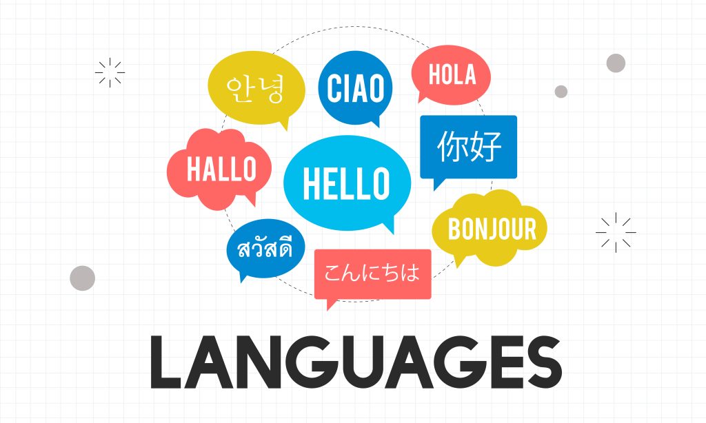 Illustrationen des Wortes "HELLO" in verschiedenen Sprachen.
