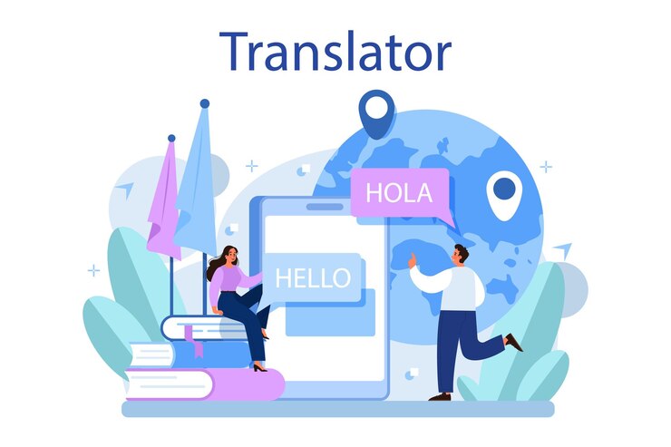 Dos personas se saludan en idiomas diferentes utilizando un Traductor.