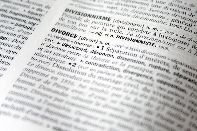 Un primer plano del significado de divorcio en un diccionario.
