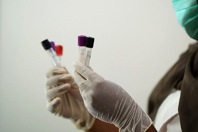 Una persona con guantes blancos sostiene unos tubos de ensayo.
