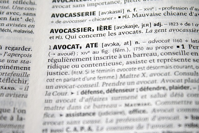 Une page du dictionnaire français avec la définition de avocat.