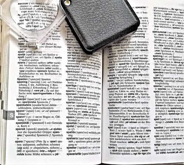 Une page sur un dictionnaire suédois-allemand.
