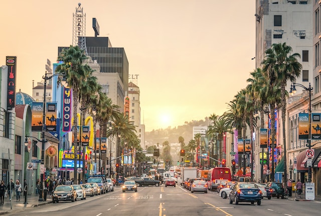 Il centro di Los Angeles al tramonto.