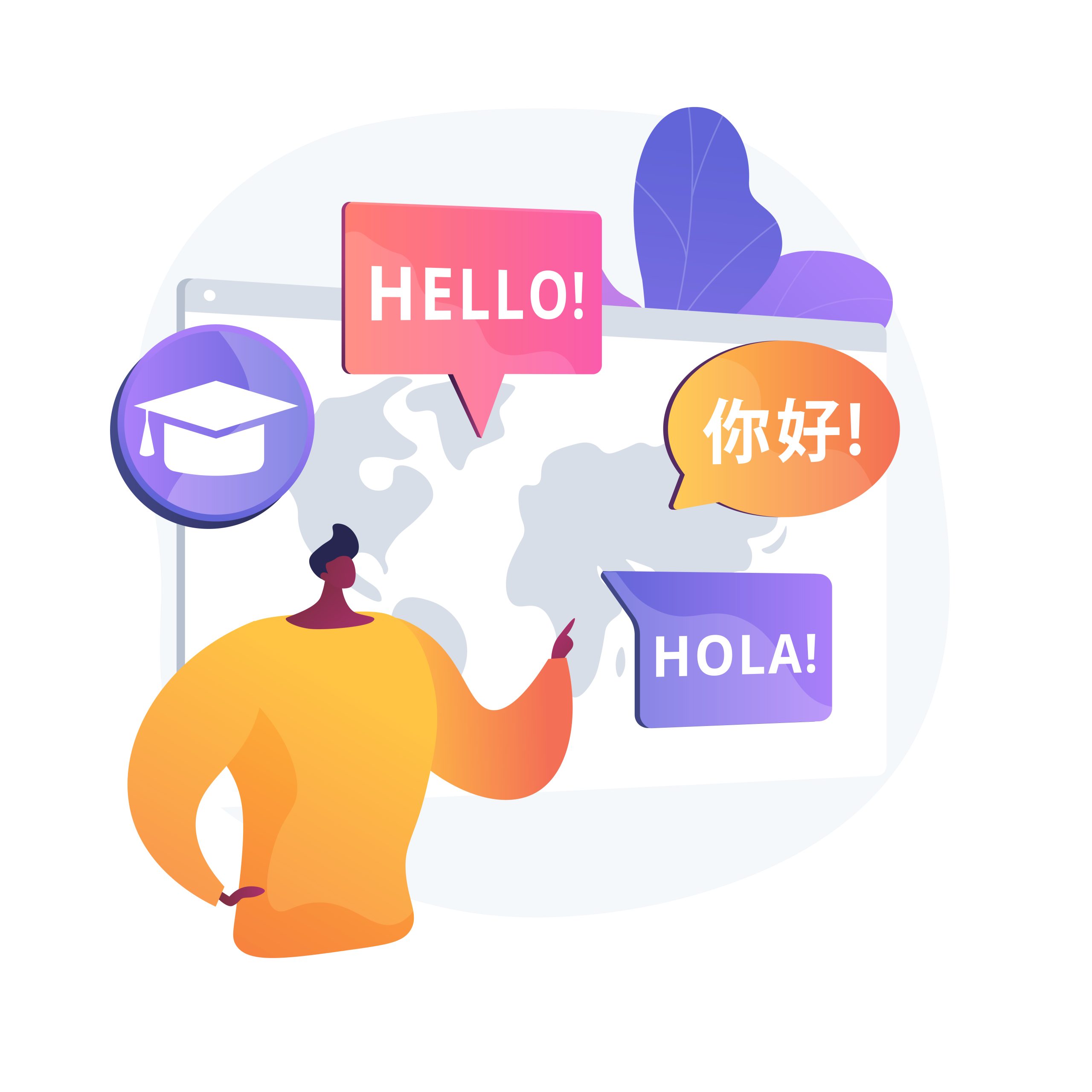 "Ciao" appare su un volantino in diverse lingue.