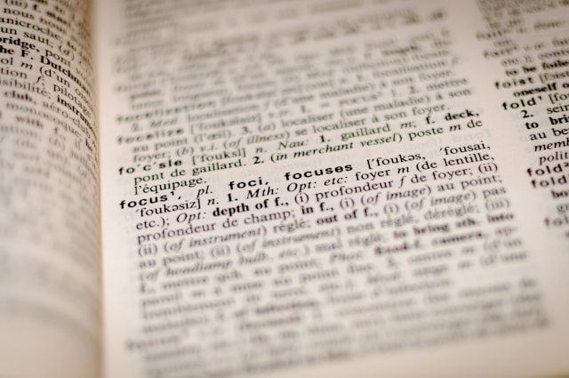 Un dizionario francese mostra la parola "FOCUS".
