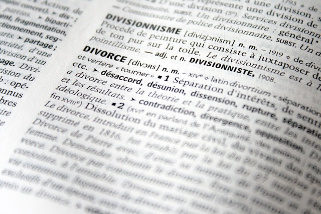 Una vista ravvicinata del significato di divorzio in un dizionario.
