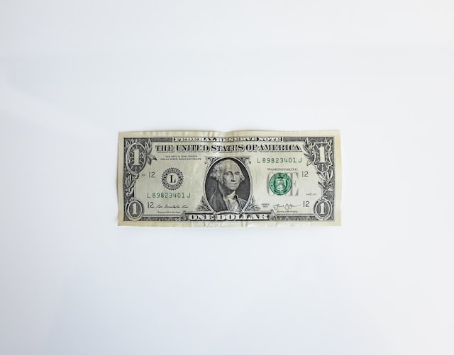 Una banconota da un dollaro su sfondo grigio.
