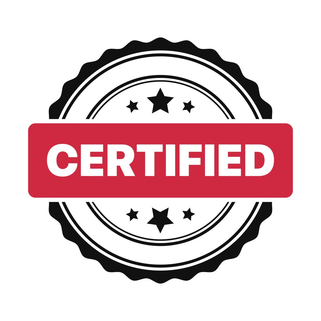 黒と赤のシールスタンプには「CERTIFIED」と書かれています。