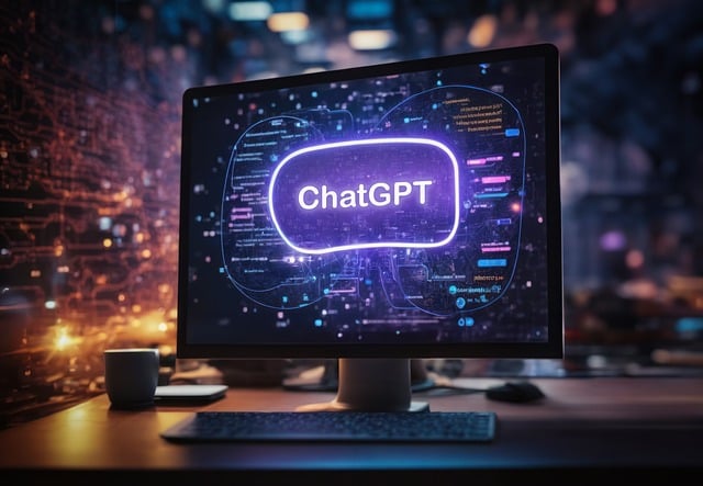 コンピューター画面上のAIが作成したイラスト「ChatGPT」。