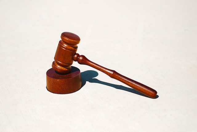 An image of a wooden gavel on a white surface.