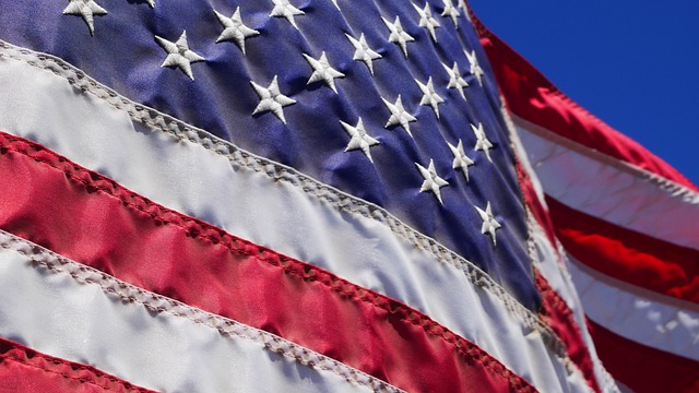 Close-up view of the United States flag in the daytime.
