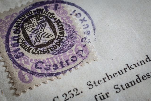 Close-up view of an official seal on a document.
