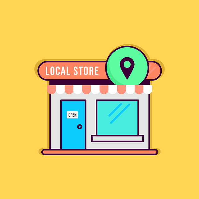 An illustration of a local store on a yellow background.
