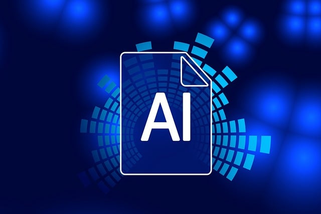 An illustration of a file on a blue background with “AI” written on it.
